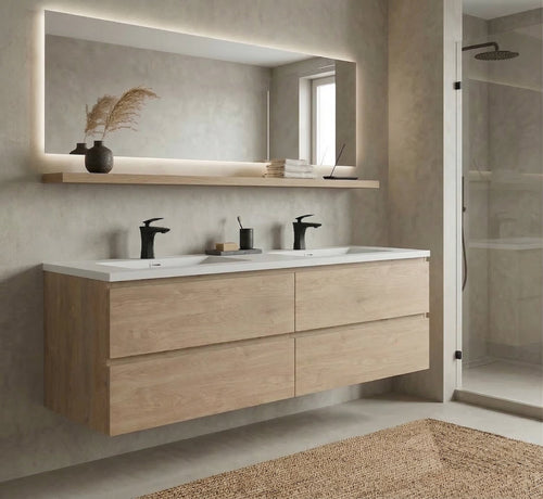 Badplaats Badkamermeubel Set Angela 160 x 48 cm – Kastanje Eiken – Badmeubel met Wastafel