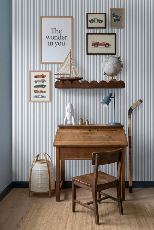 Sanders & Sanders behang strepen blauw en grijs - 53 cm x 10.05 m - 640699