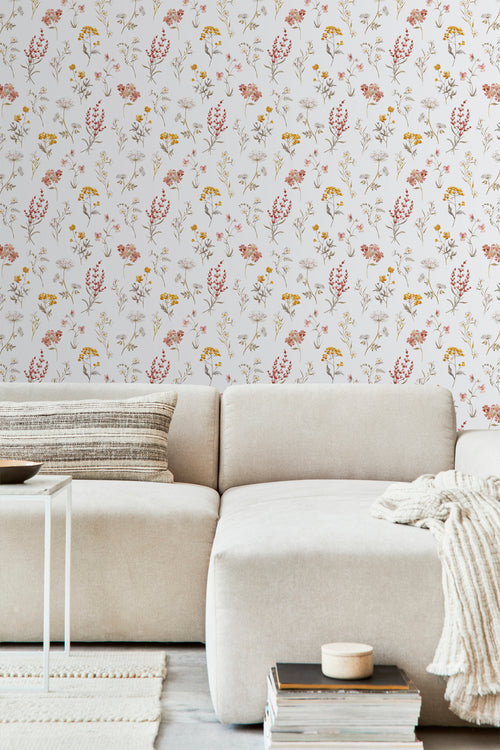 Sanders & Sanders behang bloemen wit, terracotta en geel - 53 cm x 10 m - 640169 - vtwonen shop