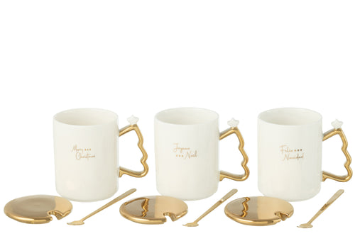 J-Line kop + lepeltje Kerst - keramiek - wit/goud - 3 stuks - vtwonen shop