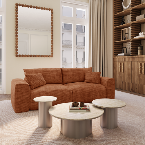 Premium Interiors - Snel uitklapbare slaapbank COMO - corduroy terracotta 216cm