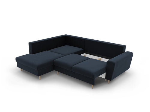 Cosmopolitan Design Uitklapbare hoekbank links met opbergdoos Kyoto 5-zits, flueel donkerblauw - 194x243x88cm