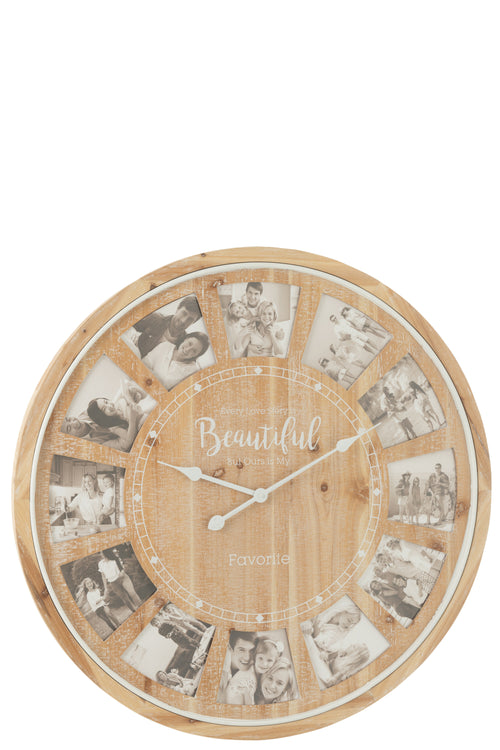 J-Line klok Foto Beautiful - hout - naturel - Ø 80 cm