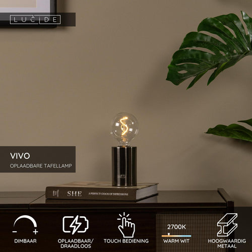 Lucide tafellamp VIVO - 1xE27 - Mat zwart chroom