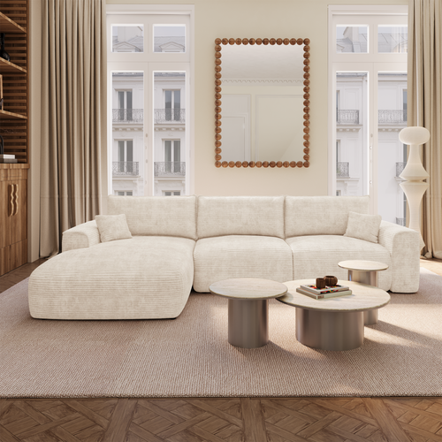 Premium Interiors - Linkerhoekbank met snelle uitklapfunctie COMO - corduroy crème 300cm