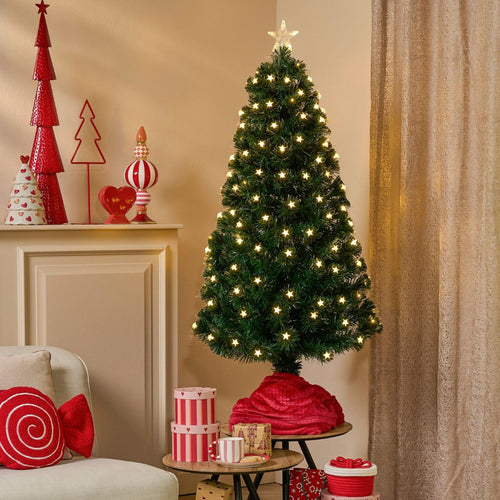 Luca Lighting Mercury Kerstboom met LED Verlichting en Fiber Optic Effect - Kerstversiering voor Binnen met Stervormige Piek - Kunstboom Makkelijk op