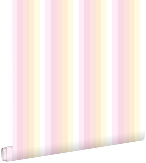 ESTAhome behang strepen regenboog licht roze en beige - 53 cm x 10.05 m - 138924 - vtwonen shop