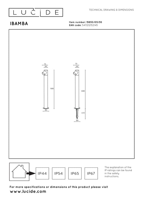 Lucide sokkellamp IBAMBA - Geïntegreerde LED - Zwart