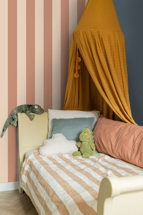 ESTAhome behang strepen beige en terracotta - 50 x 900 cm - 131968