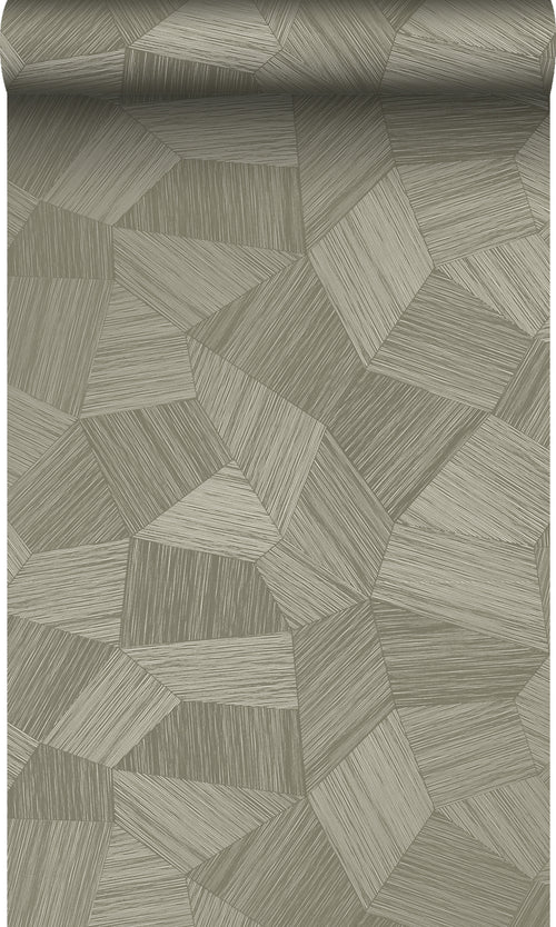 Origin Wallcoverings eco-texture vliesbehang grafisch 3D motief kaki grijs - 0.53 x 10.05 m - 347821 - vtwonen shop