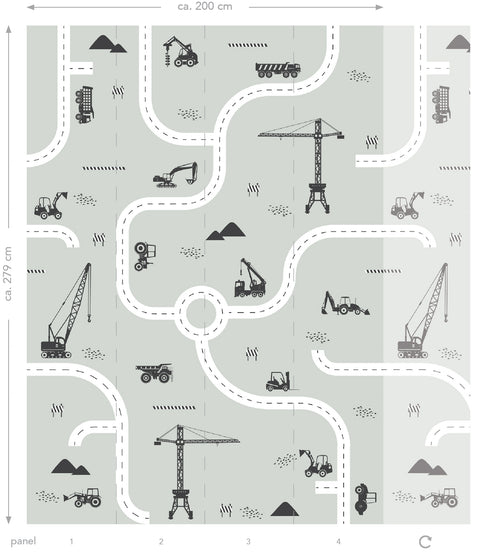 ESTAhome fotobehang voertuigen vergrijsd mintgroen - 200 x 279 cm - 159058
