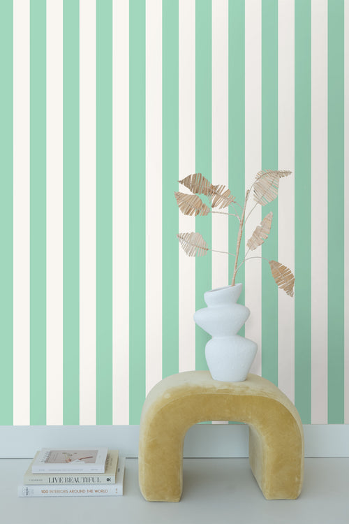 ESTAhome behang strepen mintgroen en wit - 53 cm x 10.05 m - 139910 - vtwonen shop