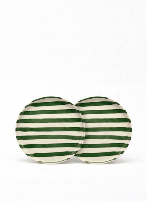 vtwonen -  Lunchbord - Strepen - Groen - Set van 2 - Keramiek - 20cm