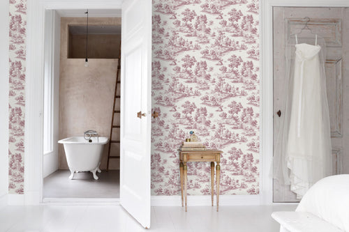 Sanders & Sanders behang toile de jouy print bordeaux rood - 53 cm x 10 m - 641037