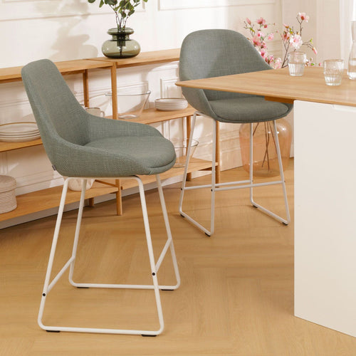 Nolon Nino-Isa Barkruk Saliegroen - Stof - Wit Onderstel - 75 cm