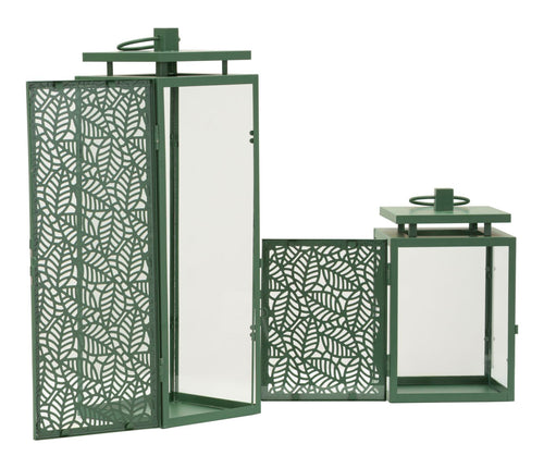 Set van 2 metalen lantaarns groen 15x14,5x41,5 - 15x14,5x24 cm