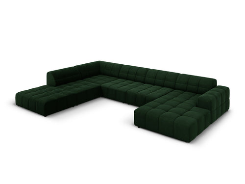 Cosmopolitan Design Panoramische hoekbank links Chicago 7-zits, flueel flessengroen - 263x375x78cm