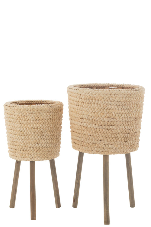J-Line bloempot Rond - multiplex - naturel - 2 stuks - Ø 40 cm