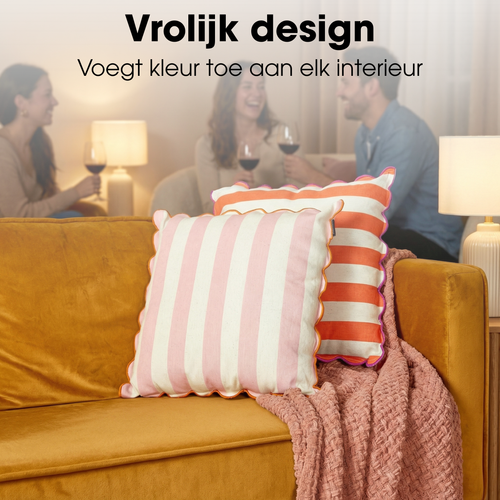 Mica Decorations Gestreept Sierkussen - Kussen met Kussenhoes - Woondecoratie Woonkamer - 45 x 45 x 10 cm - Katoen, Linnen, Polyester - Roze,