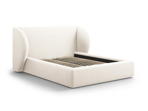 Micadoni Opbergbed met hoofdeinde Miley 140x200cm, flueel, lichtbeige - 230x187x100cm