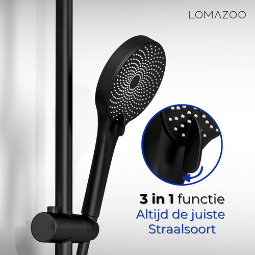 LOMAZOO doucheset met handdouche - zwart - 150 cm