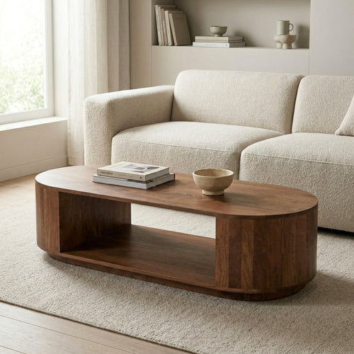 DÉJA Living Salontafel Ashley - Ovaal Donkerbruin Hout - 140x60x35cm