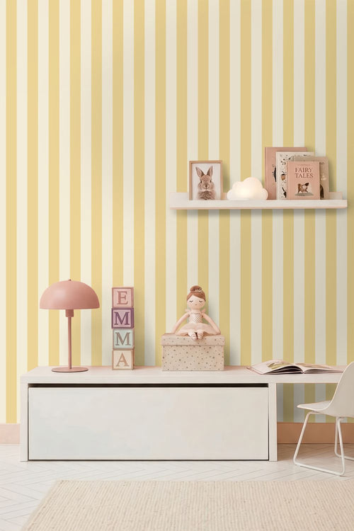 ESTAhome behang strepen geel en beige - 0.53 x 10.05 m - 132124