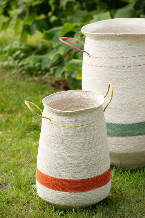 J-Line mand Met Handvat Gestreept - zeegras - mix - set van 3