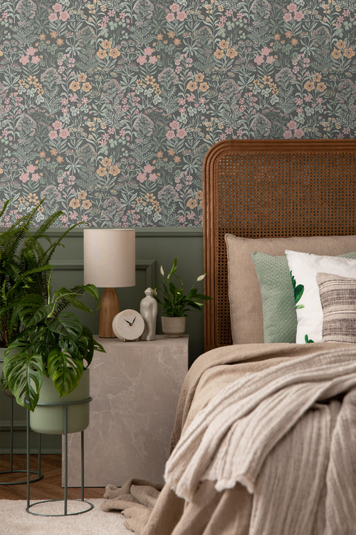 Borastapeter behang veldbloemen roze, groen en bruin - 53 cm x 10.05 m - 660351 - vtwonen shop