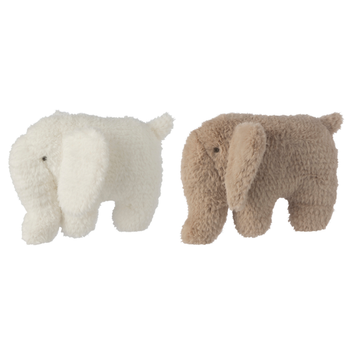 J-Line knuffelbeer Olifant - polyester - wit/beige - large - set van 2