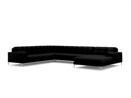 Cosmopolitan Design Panoramische hoekbank links Bali 7-zits, structurele stof, zwart - 256x327x75cm