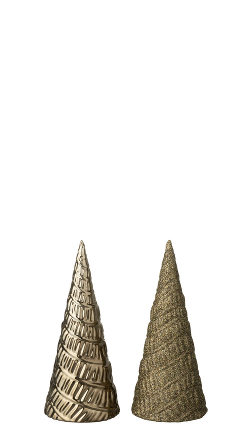 J-Line decoratie kerstboom - kunststof - bruin - 2 stuks