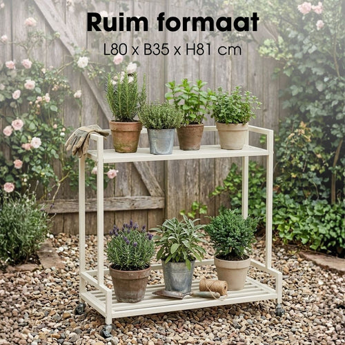 Mica Decorations Greenrax Plantenrek op Wielen - Plantenstandaard voor Kamerplanten, Buitenplanten of Tuingereedschap - Meerdere Plateaus