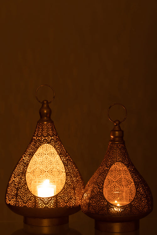 J-Line theelichthouder Oosters - metaal/glas - goud -  large