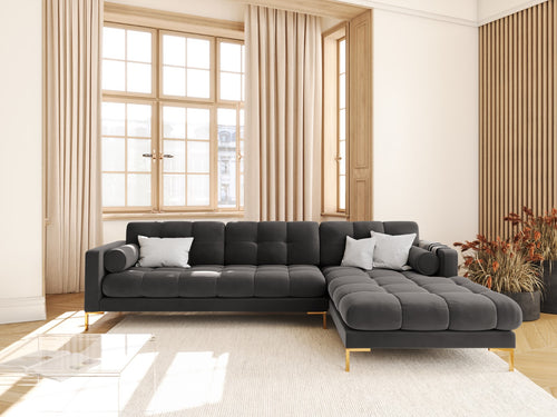 Cosmopolitan Design rechter hoekbank Bali 5-zits, flueel, donkergrijs - 185x293x75cm
