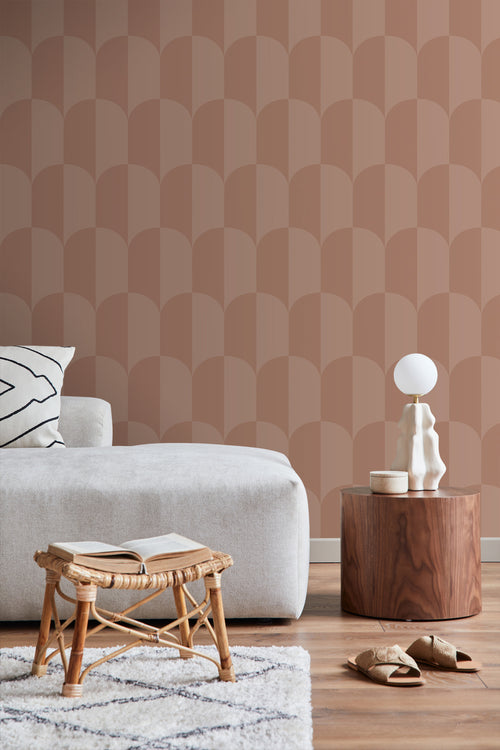 ESTAhome behang art deco bogen terracotta roze - 53 cm x 10.05 m - 131238 - vtwonen shop