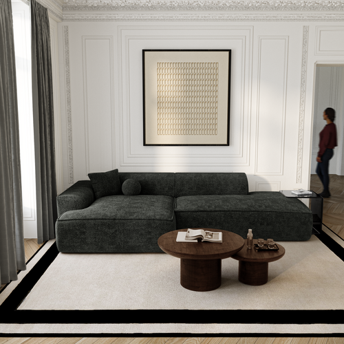Premium Interiors - Hoekbank (links) HANA - fluweel weefsel donker antraciet 260cm