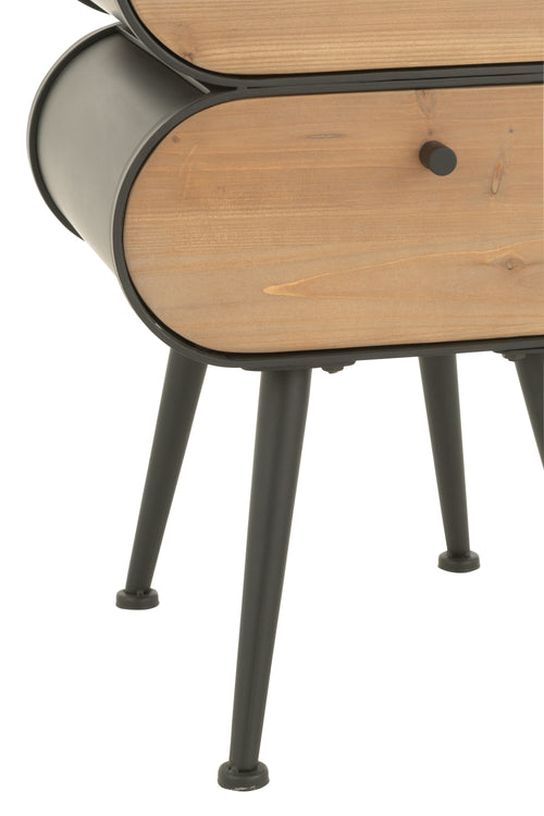 J-Line nachtkast Cabinet - dennenhout - zwart/lichtbeige