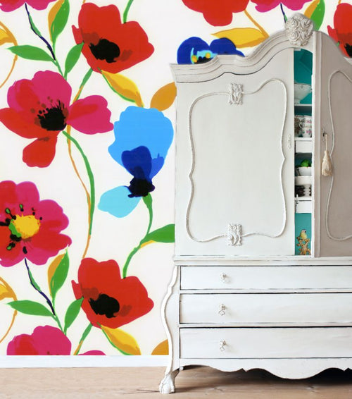 ESTAhome fotobehang klaprozen rood, blauw, geel en groen - 279 x 279 cm - 158007 - vtwonen shop