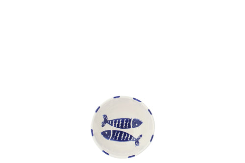 J-Line kom Vis Gestreept - keramiek - donkerblauw - small - 2 stuks