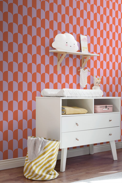 ESTAhome behang art deco bogen lila paars en oranje - 53 cm x 10.05 m - 139982 - vtwonen shop