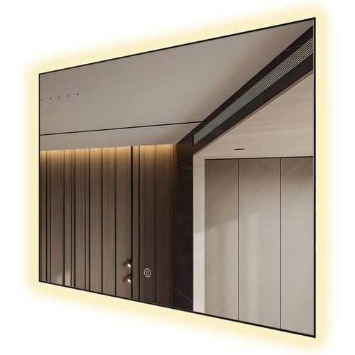 LOMAZOO badkamerspiegel Lyon - met LED verlichting - rechthoekig - zwart - 80 x 60 cm