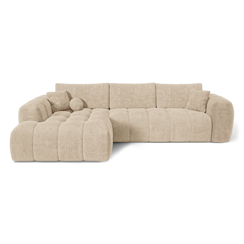 Premium Interiors - Linkshoekbank met slaapfunctie en opbergruimte SKY - kruisbinding  beige 310cm