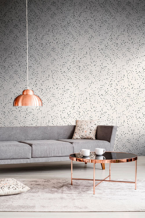 Livingwalls behang terrazzo wit, zwart en zilver - 53 cm x 10.05 m - AS-373942