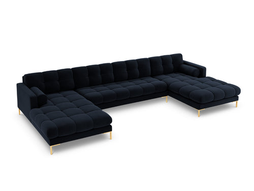 Cosmopolitan Design Panoramische bank Bali 7-zits, flueel, donkerblauw - 185x383x75cm