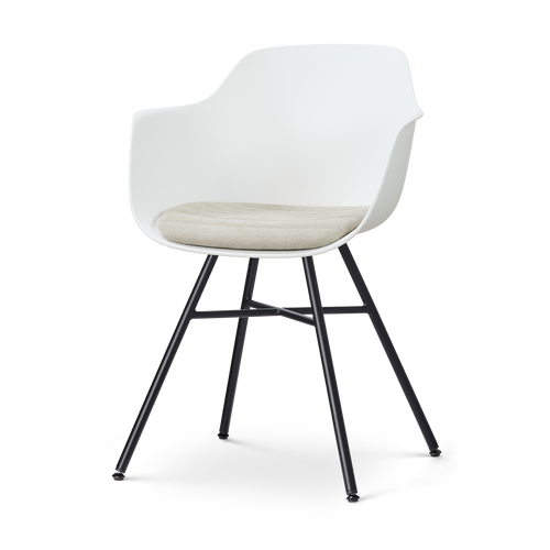 Nolon Noa-Liz eetkamerstoel wit met naturelbeige zitkussen - zwart onderstel