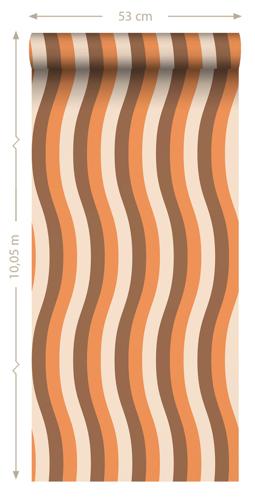 ESTAhome behang golvende strepen oranje en bruin - 50 x 900 cm - 131612 - vtwonen shop
