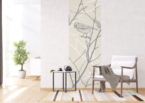 Sanders & Sanders poster vogels beige, wit en grijs - 90 x 270 cm - 601057 - vtwonen shop