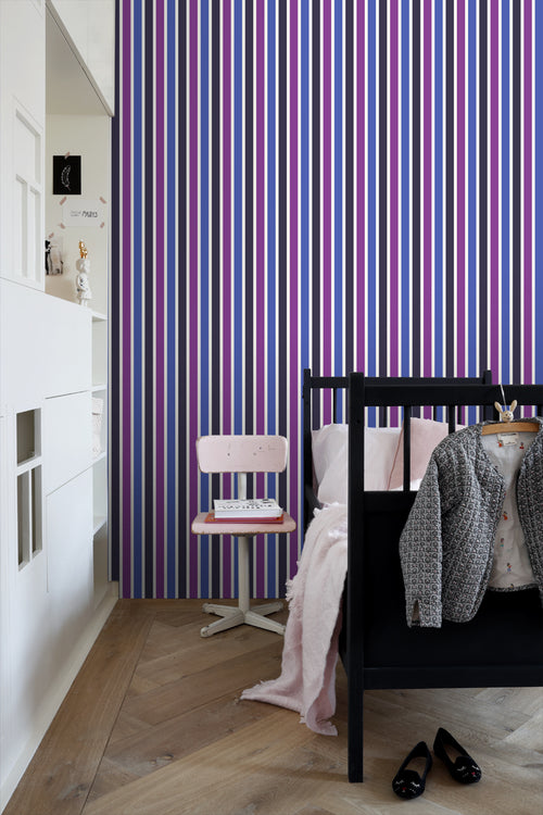 ESTAhome behang strepen blauw en paars - 53 cm x 10.05 m - 116518