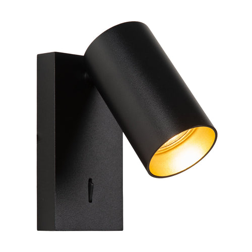 Atmooz wandlamp Era - zwart - goud binnenin - 15 x 10 x H 12 cm - GU10